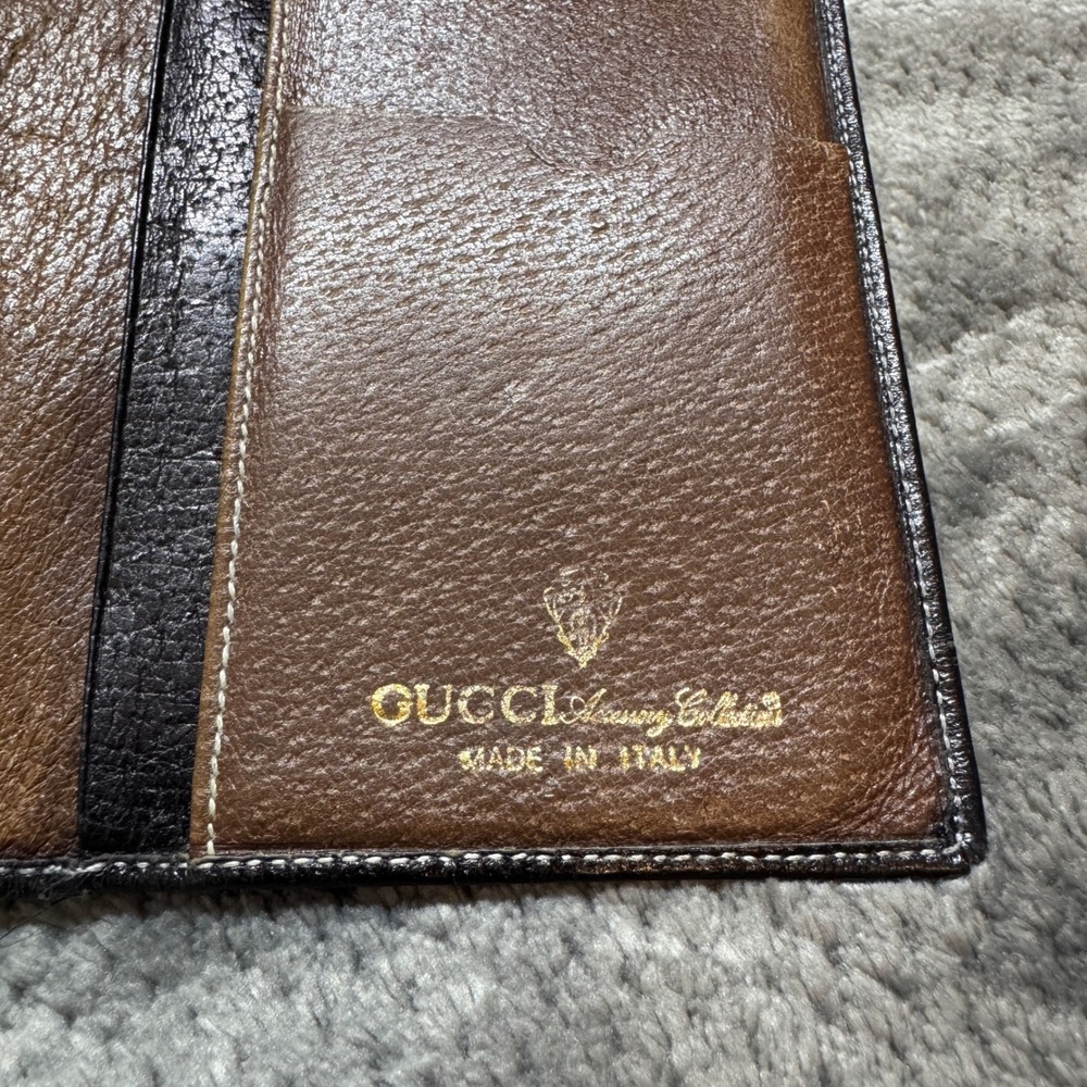Vintage Gucci Accessory Collection Leather Long Wallet Brown Black Bifold - Picture 6 of 15